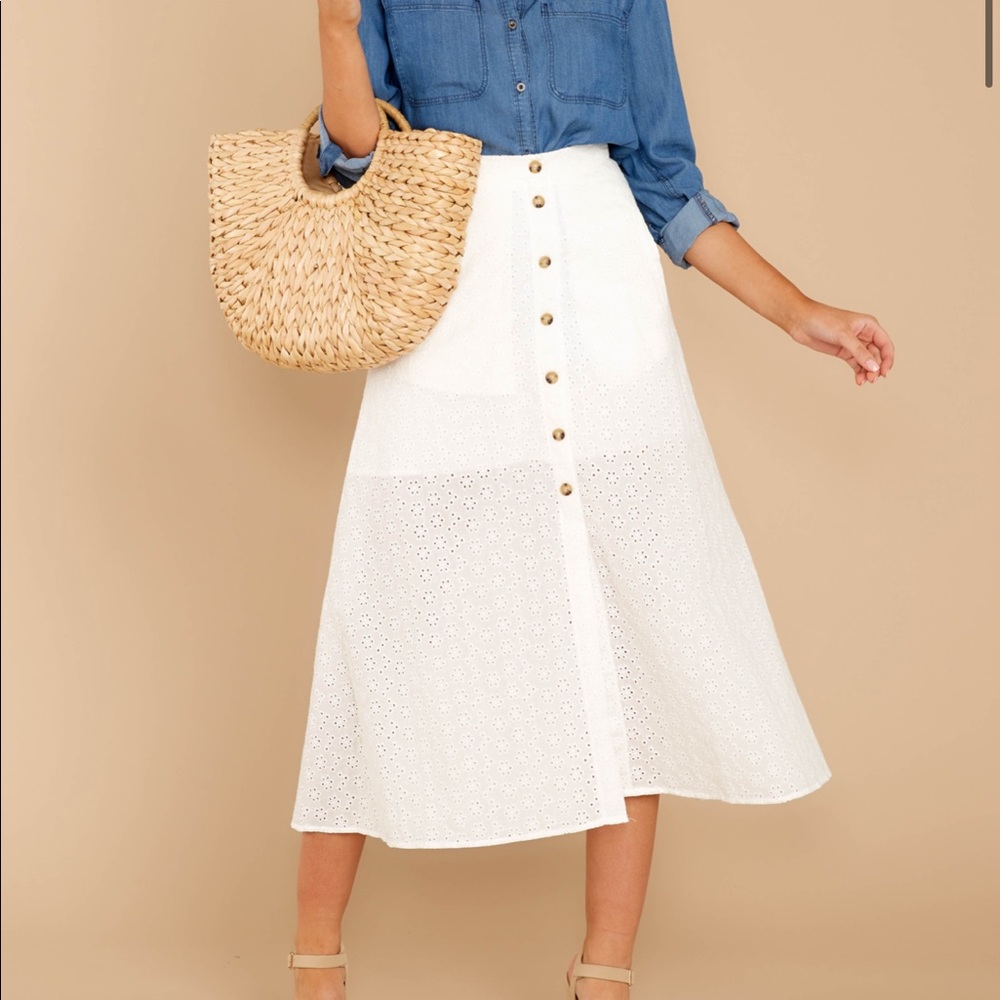 White linen midi skirt